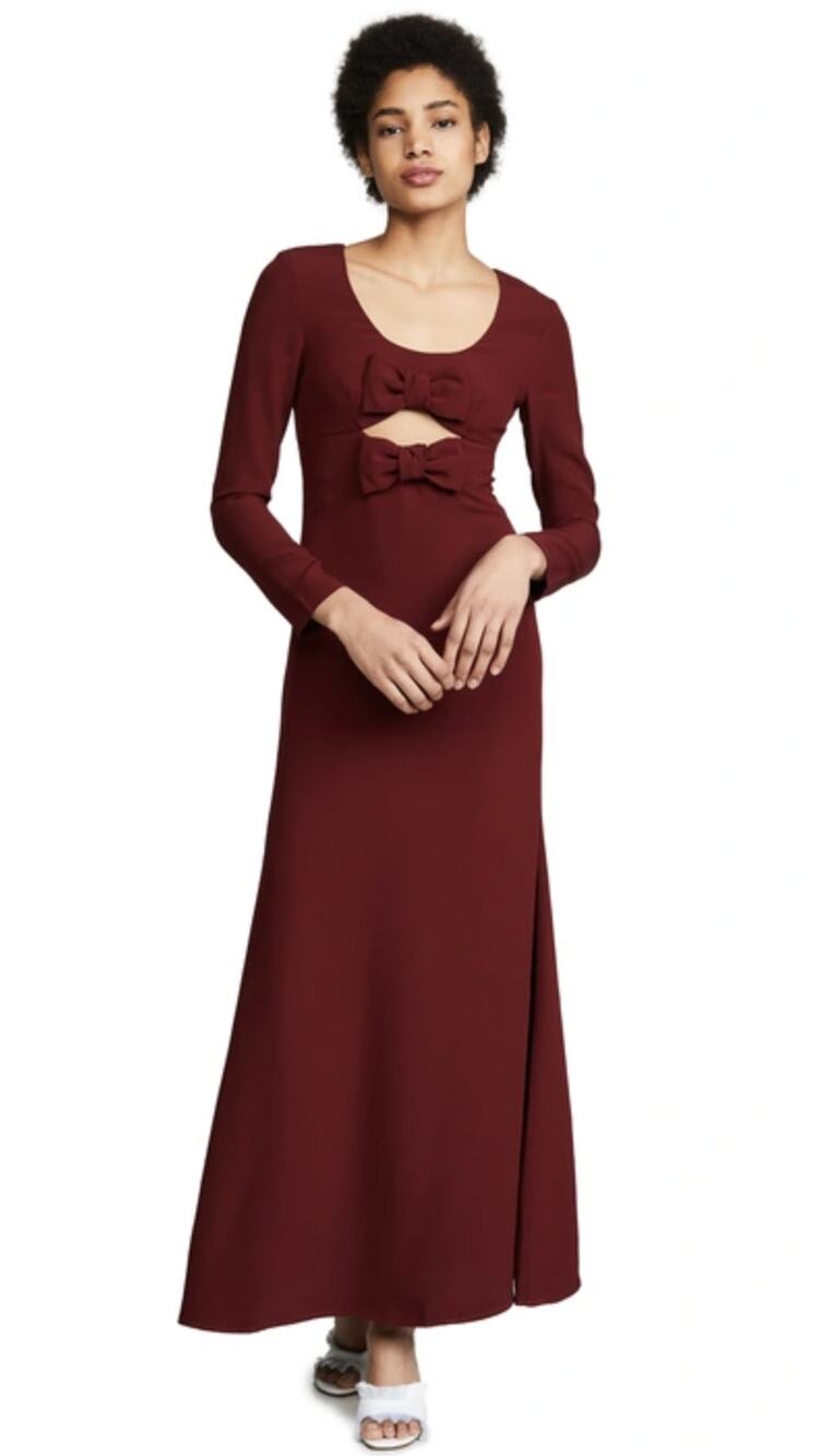 Staud Lido Burgundy Double Bow Cutout Long Sleeve Maxi Dress Size 12